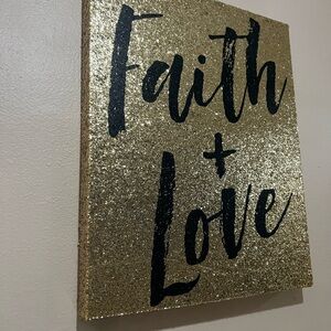 Gold and Black Faith + Love Glitter Wall Art